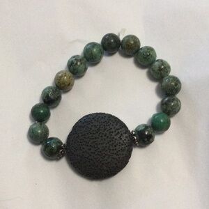 Oval Lava Rock Natural Turquoise Beaded Bracelet. Handcrafted****